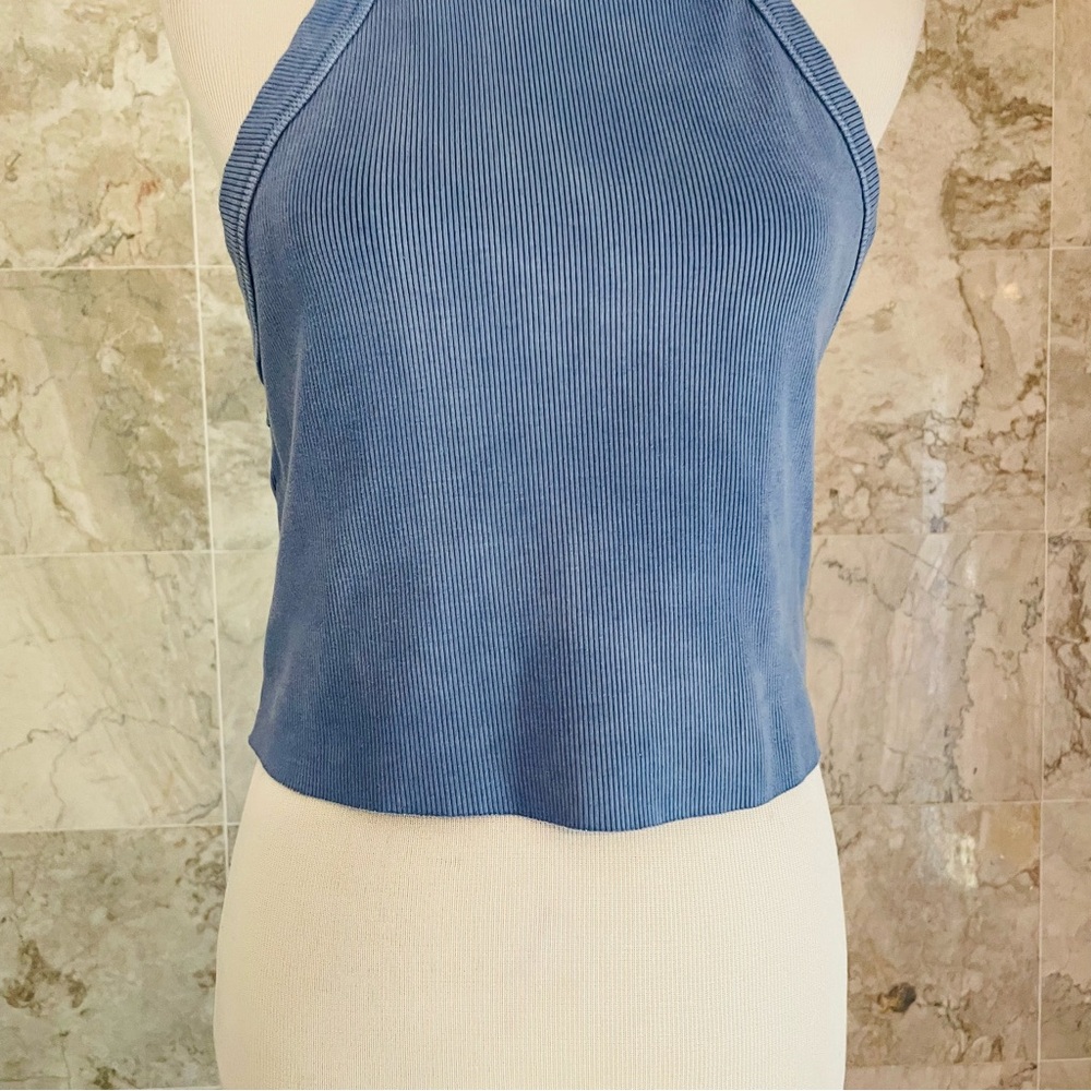 Maronie Blue Ribbed Crop Tank Top - Picture 3 of 7